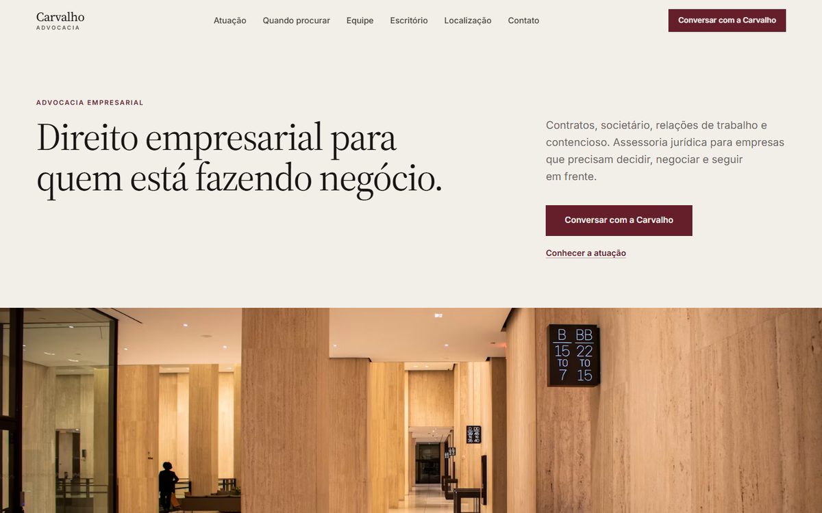 Página inicial do site Carvalho Advocacia